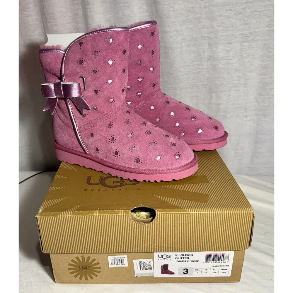 Brand NEW NIB UGG Kids Youth Girls Joleigh Glitter Bow Boots Size 3 Pink Rose